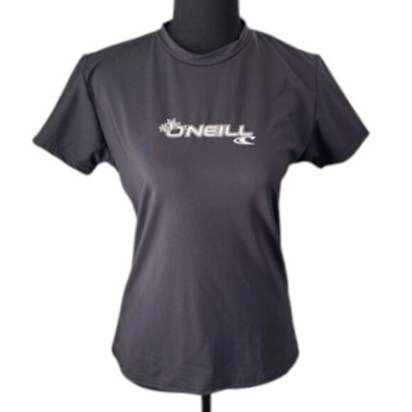 NWT O NEILL Basic Skins Short Sleeve Surf Swim Rash Guard Black Medium - Picture 1 of 10